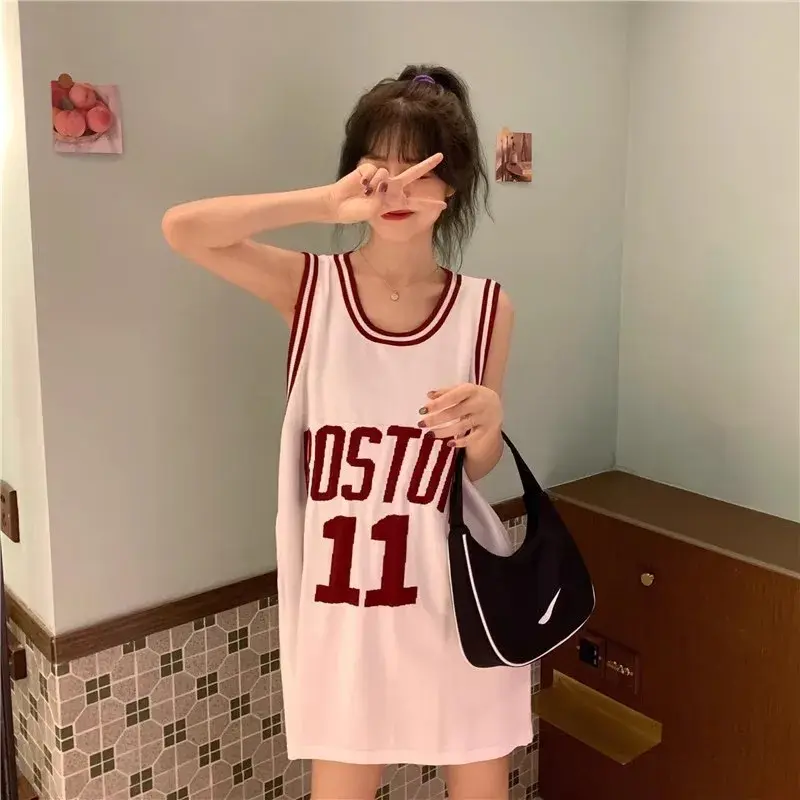 American Retro Letter Sports Vest Women Spring INS Super Popular Network Reducing Age Medium Length Basketball Uniform Sleeveles