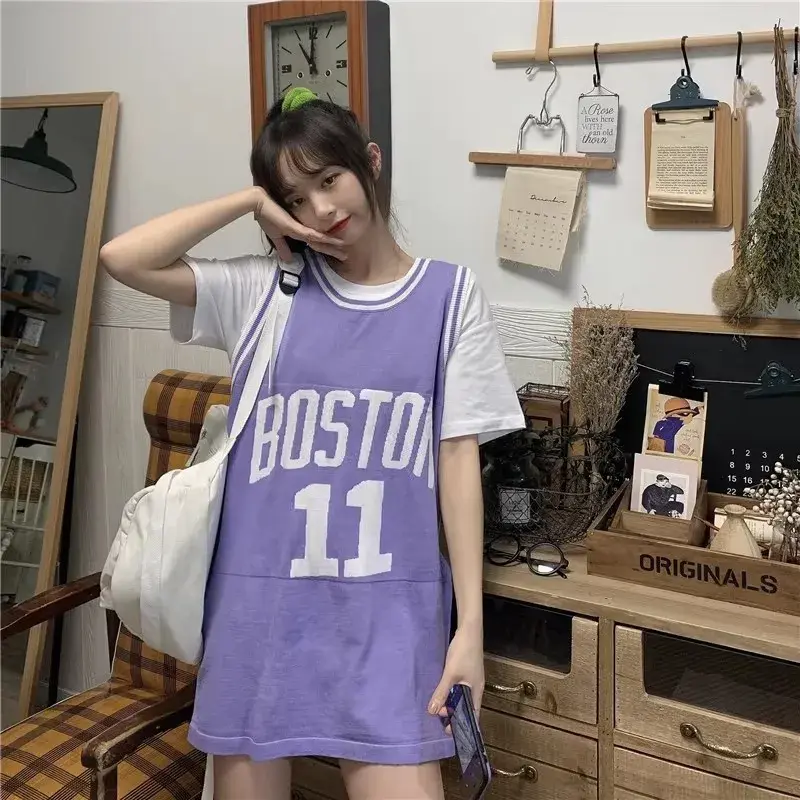 American Retro Letter Sports Vest Women Spring INS Super Popular Network Reducing Age Medium Length Basketball Uniform Sleeveles