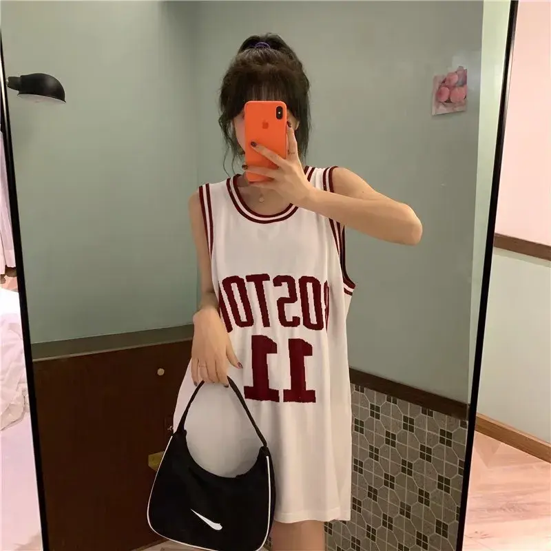 American Retro Letter Sports Vest Women Spring INS Super Popular Network Reducing Age Medium Length Basketball Uniform Sleeveles