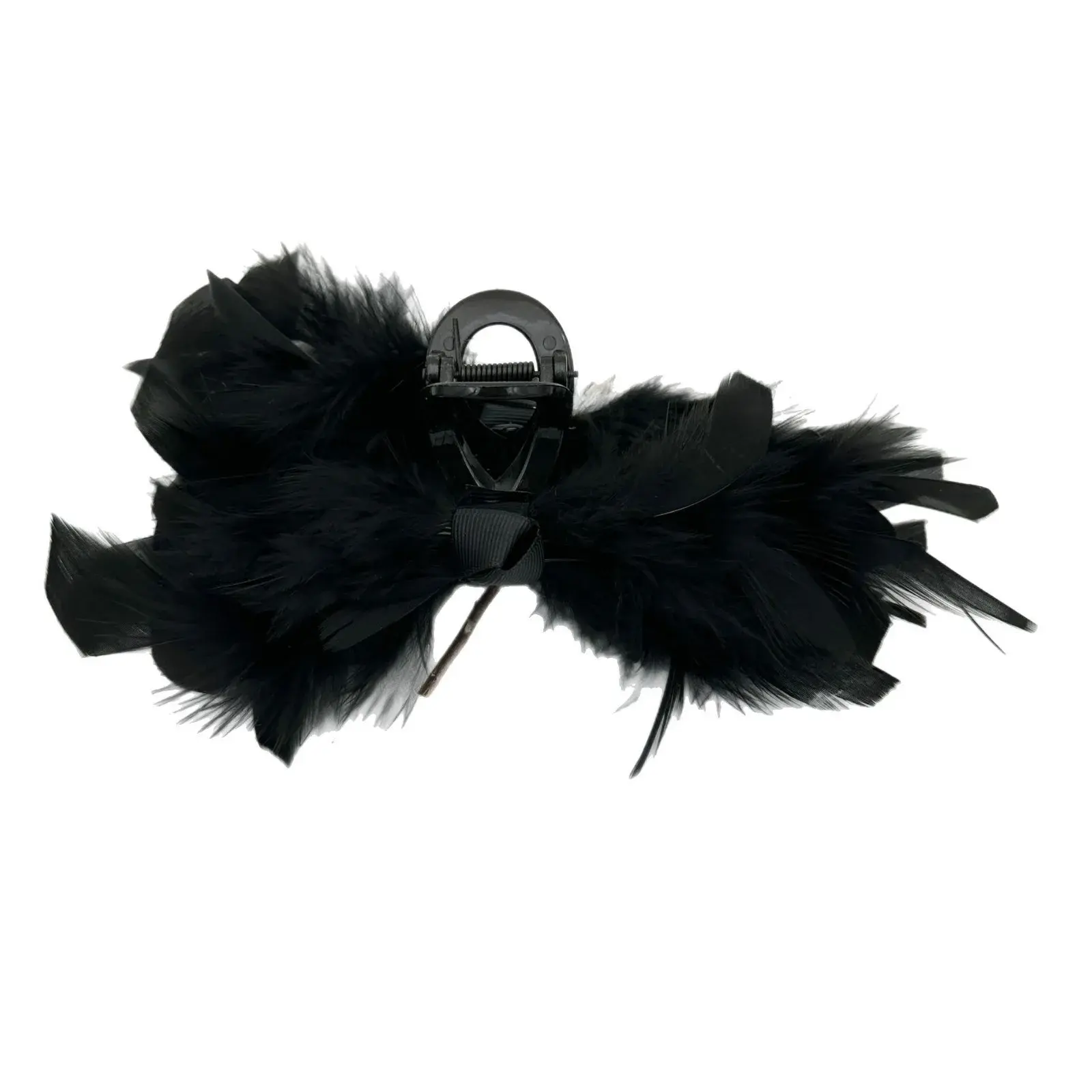 Elegant Black Feathers Hair Claw Women's Updo Hair Accessories Shark Clamp Ostrich Feather Professional Salon Hair Grips