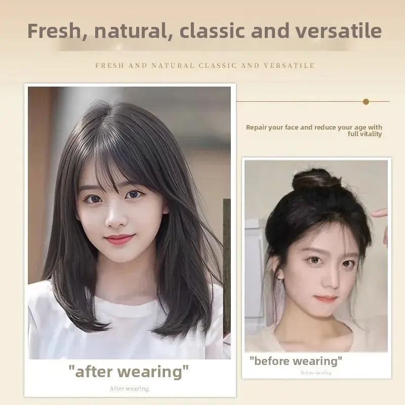 Natural Looking Women's Full Head Wig Lightweight Breathable One-Piece Anti-Aging Fashionable Clavicle-Length Hair Extension