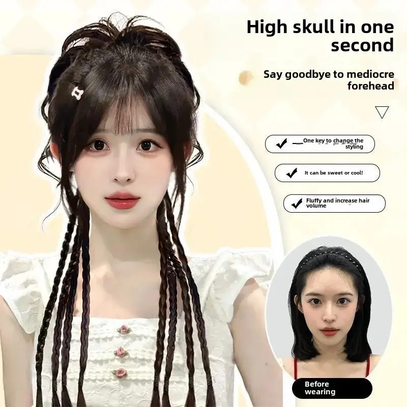 Dragon Moustache Knotted Hair Bundles Women's Summer Cooling Hair Accessories Half Tied Boxing Moustache Cable Knit Hair Bundles