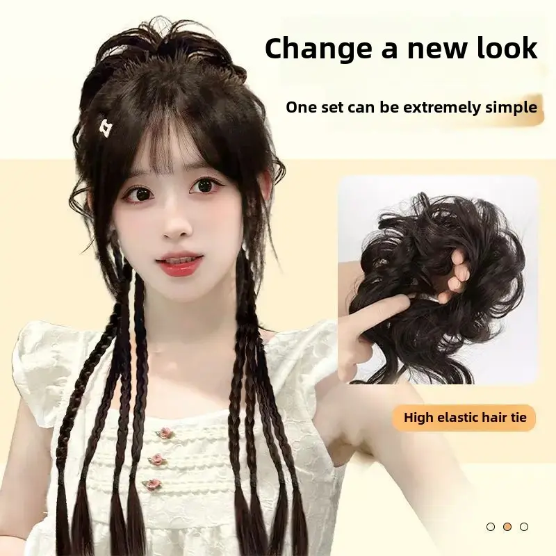 Dragon Moustache Knotted Hair Bundles Women's Summer Cooling Hair Accessories Half Tied Boxing Moustache Cable Knit Hair Bundles