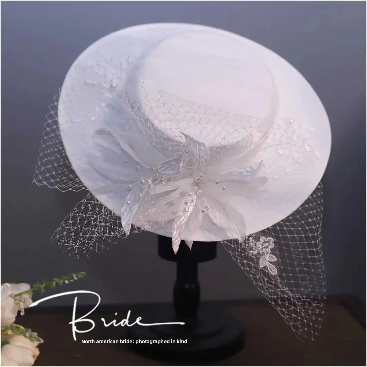 Elegant round Top Small Hat Women Wedding Decoration Flower Travel Photography Hat Headwear Bride Styling Chinese Brand