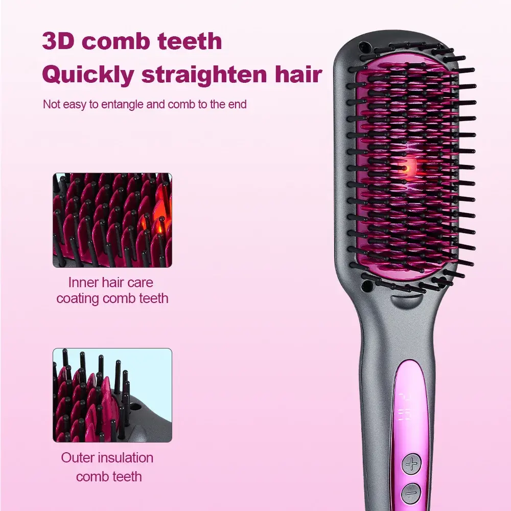 2025 New Infrared Straightening Comb Hair Straightener Fluffy Comb Curling Iron Salon Accepts Customization Non-Damaging Hair