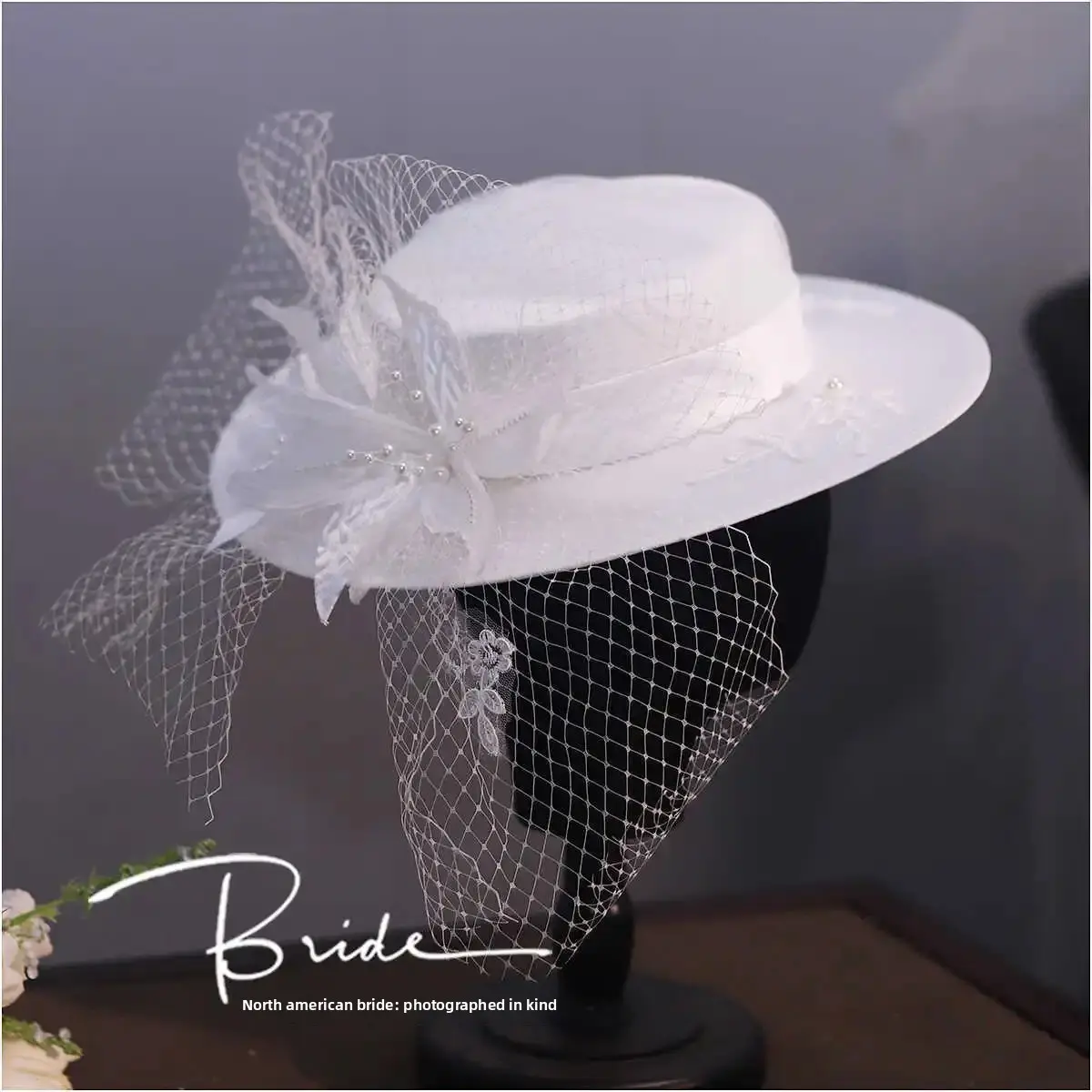Elegant round Top Small Hat Women Wedding Decoration Flower Travel Photography Hat Headwear Bride Styling Chinese Brand