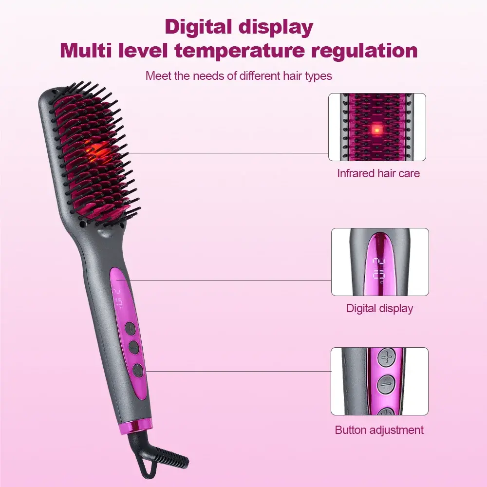 2025 New Infrared Straightening Comb Hair Straightener Fluffy Comb Curling Iron Salon Accepts Customization Non-Damaging Hair