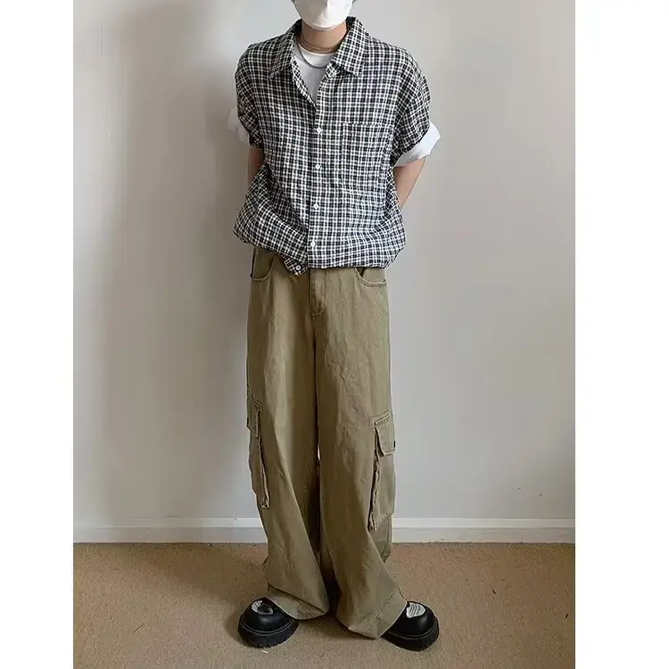 2024 New Summer Japanese Plaid Sleeveless T-Shirt Casual Loose Fit Men's Fashion Trendy Anti-Sunshine Shirt Versatile