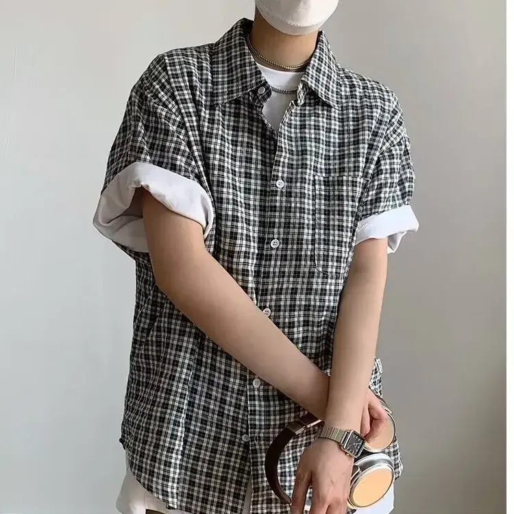 2024 New Summer Japanese Plaid Sleeveless T-Shirt Casual Loose Fit Men's Fashion Trendy Anti-Sunshine Shirt Versatile