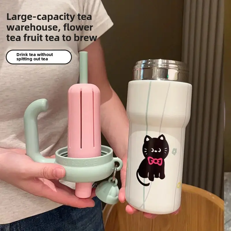 High Aesthetic 316 Stainless Steel Straw Mug Women's Large Capacity Insulated Thermal Iced Cup For Men And Women Students