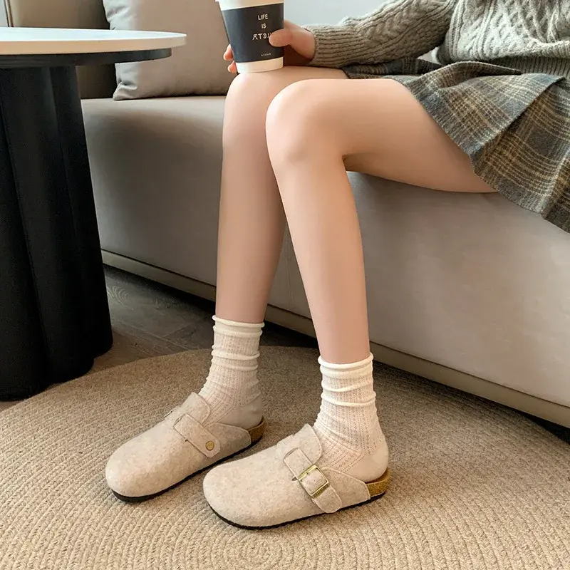 2025 Spring And Autumn New Women's Korean Style Half Drag Shoes With Thick Sole And Medium Heel Casual Outerwear Mule Shoes