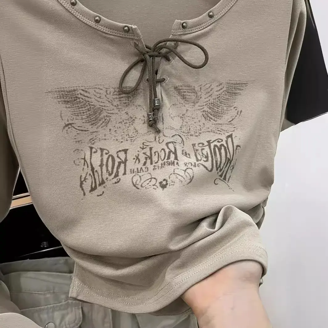 Authentic OTL Cropped Printed Short Sleeve T-Shirt For Women Pure Cotton Crew Neck Summer Top From China Mainland