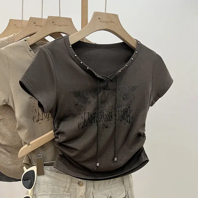 Authentic OTL Cropped Printed Short Sleeve T-Shirt For Women Pure Cotton Crew Neck Summer Top From China Mainland