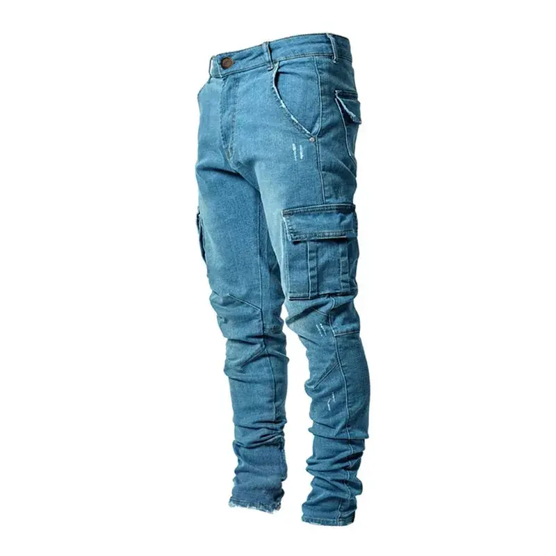 Casualtrendy Men's Elastic Multipocket Small Slim Denim Pants European Station Style Cross-border Trade Slimming Effect