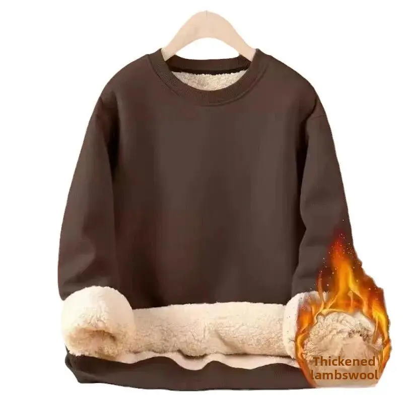 Men's Autumn Winter Thickened Fleece-Lined Round Neck Sweatshirt Casual Jacket Simple Solid Color Warm Protection Against Cold