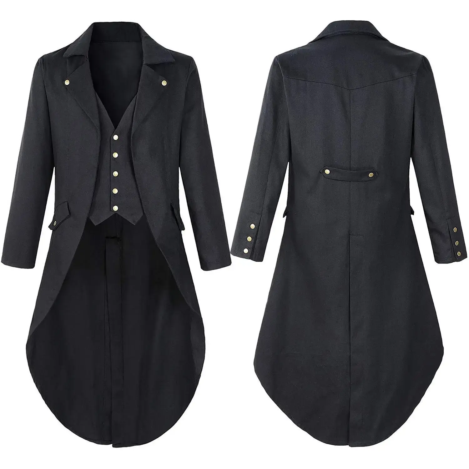 Men's Gothic Style Black Victorian Steam Punk Coat Vintage Retro Performance Costume Clothing Special Use Fashion Outerwear