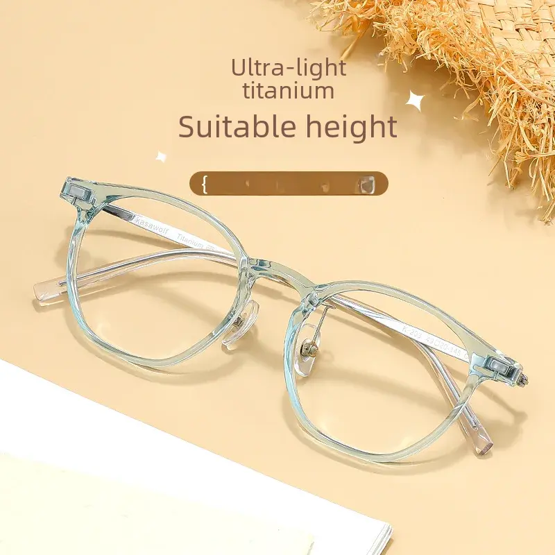 Korean Style Titanium Lightweight Myopia Glasses Women Simple Face High-end Eyeglass Frame Round Shape Transparent Blue Pink Tea