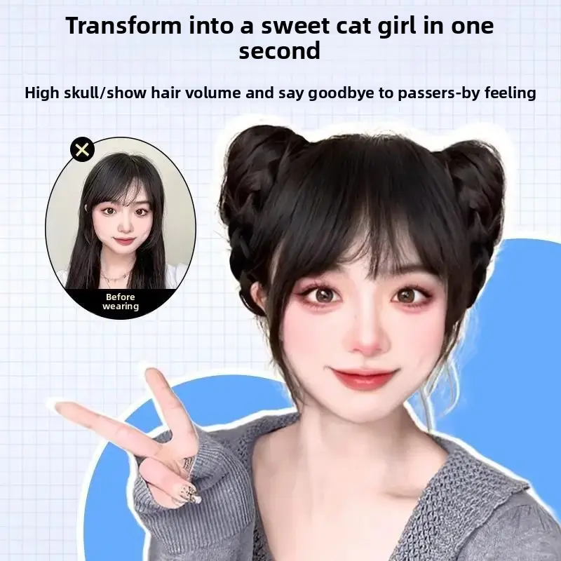 Cute Cat Ear Bun Hair Pack Ancient Style Simulated Hair Accessories Fluffy Lazy Person's Tool Hair Ties And Clips