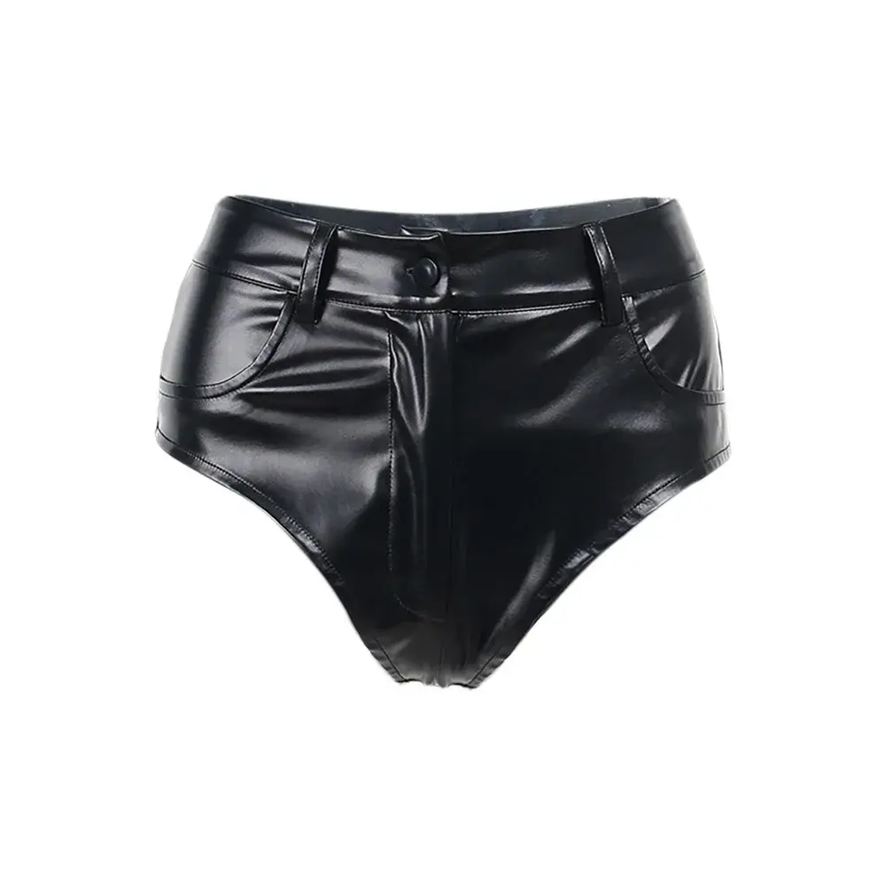 New Arrival Black High-Waisted Elastic Shorts Women's Tight Casual Pants Faux Leather Boot Cutoffs Plus Size Spicy Girl