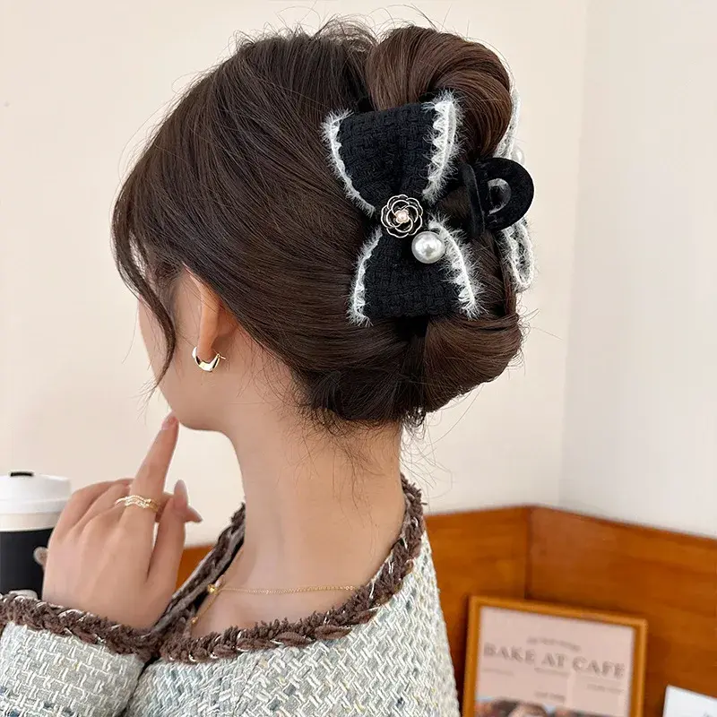 Butterfly Knot Hair Clip Tea Rose Velvet Hair Accessories Vintage Elegance Autumn Winter Updo Pearl Hair Clip Salon Grade