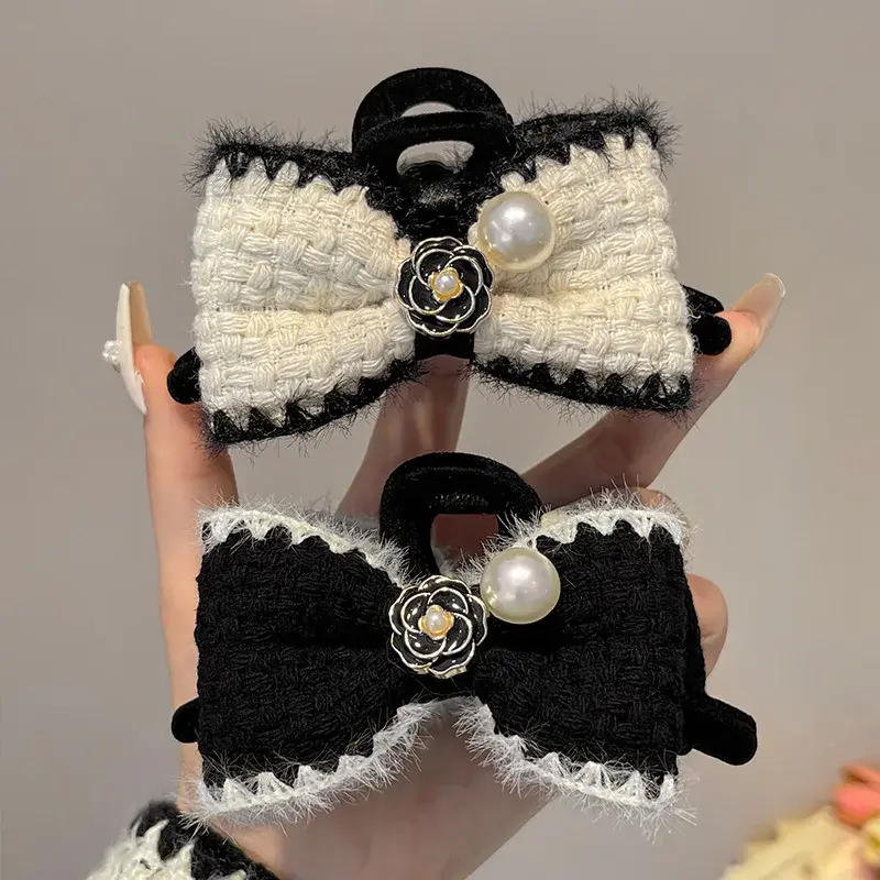 Butterfly Knot Hair Clip Tea Rose Velvet Hair Accessories Vintage Elegance Autumn Winter Updo Pearl Hair Clip Salon Grade