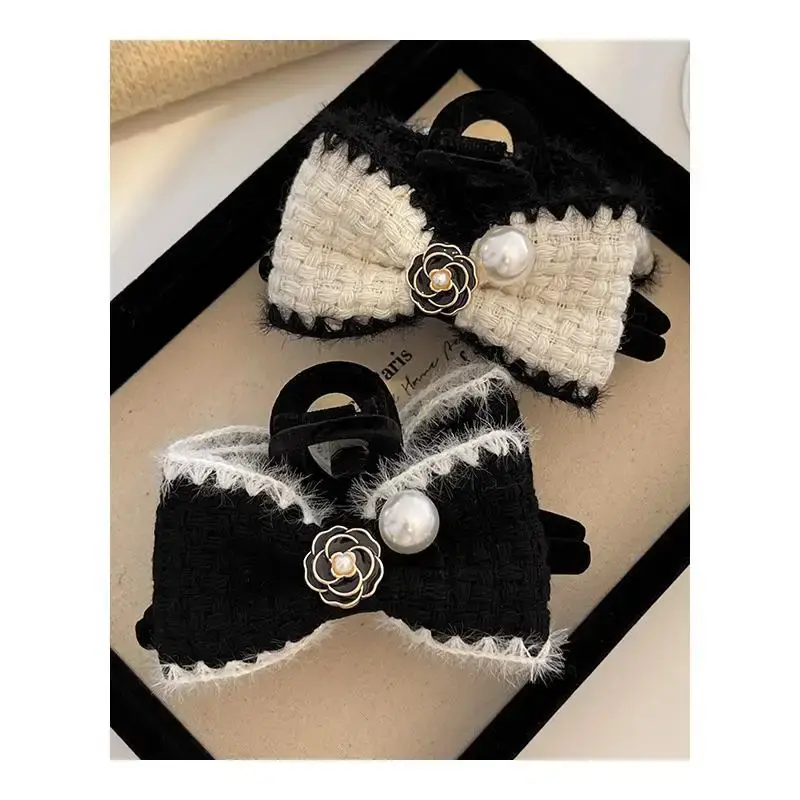 Butterfly Knot Hair Clip Tea Rose Velvet Hair Accessories Vintage Elegance Autumn Winter Updo Pearl Hair Clip Salon Grade