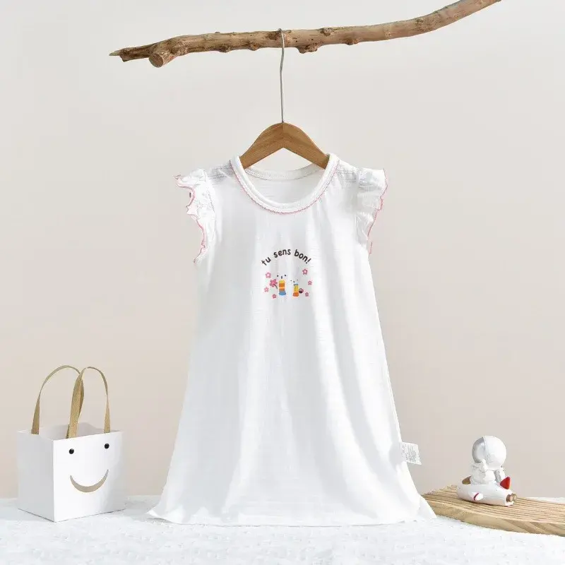 Children's Cute Ruffle Edge Sleep Dress Export Quality Bamboo Cotton Lightweight Summer New Arrival Women's Kids Sleepwear