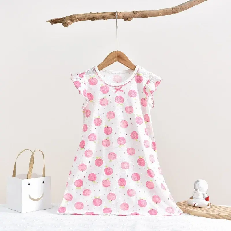 Children's Cute Ruffle Edge Sleep Dress Export Quality Bamboo Cotton Lightweight Summer New Arrival Women's Kids Sleepwear