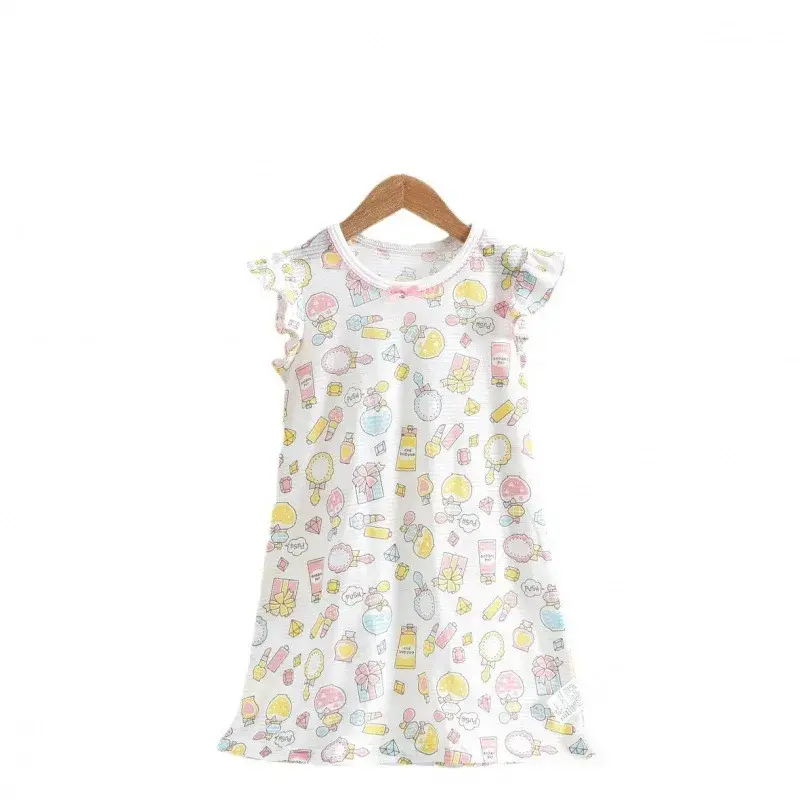Children's Cute Ruffle Edge Sleep Dress Export Quality Bamboo Cotton Lightweight Summer New Arrival Women's Kids Sleepwear
