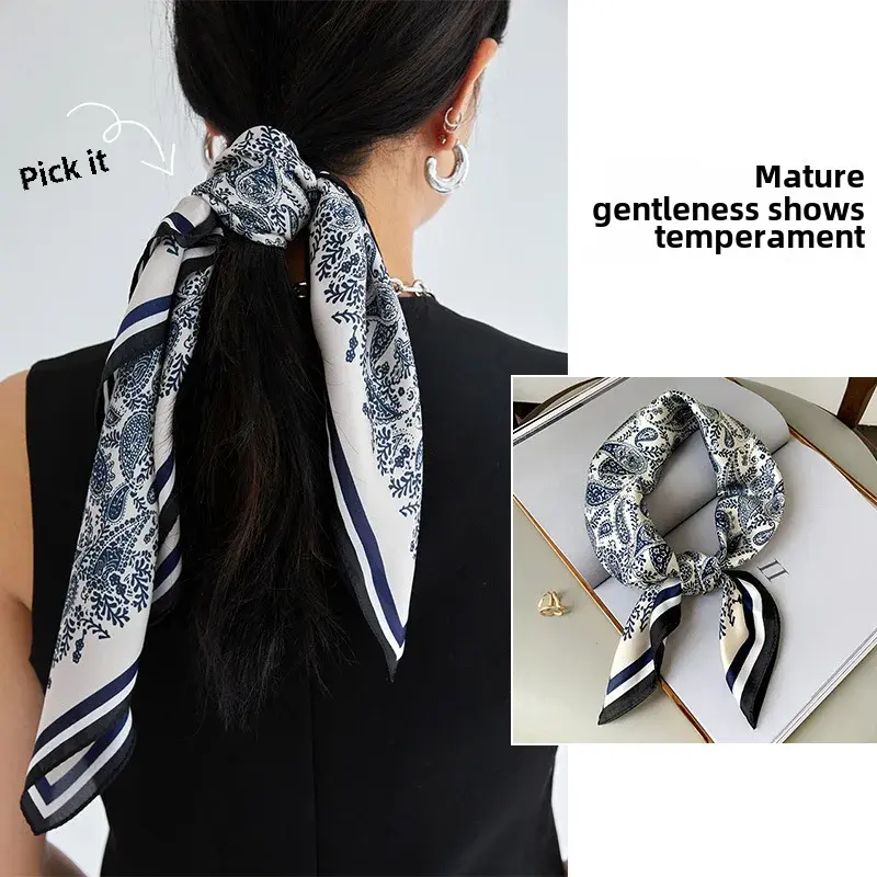 Versatile Women's 70 Square Silk Scarf Shawl Headscarf Collar Scarf Spring Autumn Thin Vintage French Style Strapless Summer