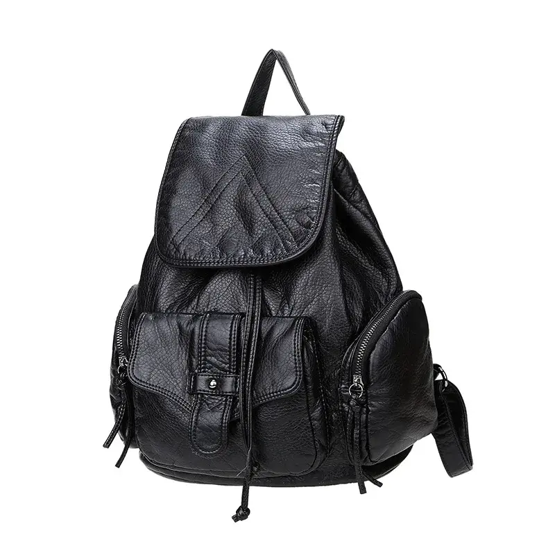 New Style Women's Korean Version CasualPreppy Dual-Shoulder Bag Black Waterproof Leather Strap Backpack Motorcycle Equipment Acc
