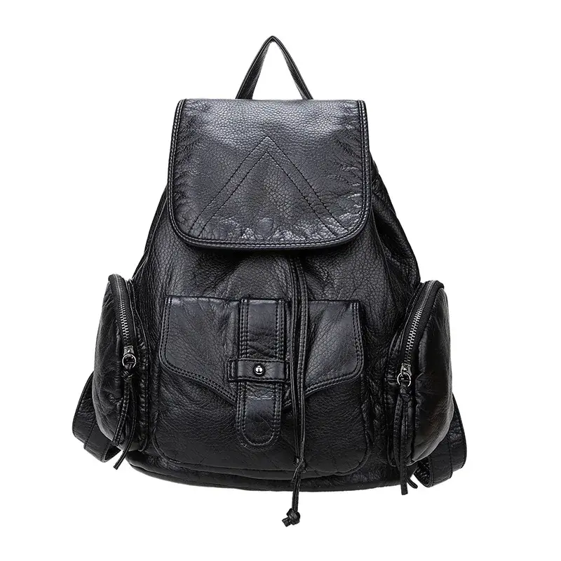 New Style Women's Korean Version CasualPreppy Dual-Shoulder Bag Black Waterproof Leather Strap Backpack Motorcycle Equipment Acc