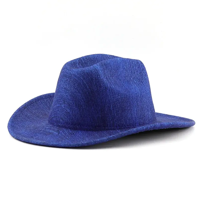 Western Style Jazz Hat Blue Denim Upturned Edge Unisex Retro British Style Cap Feifei Brand Hair Extension And Wig Accessories