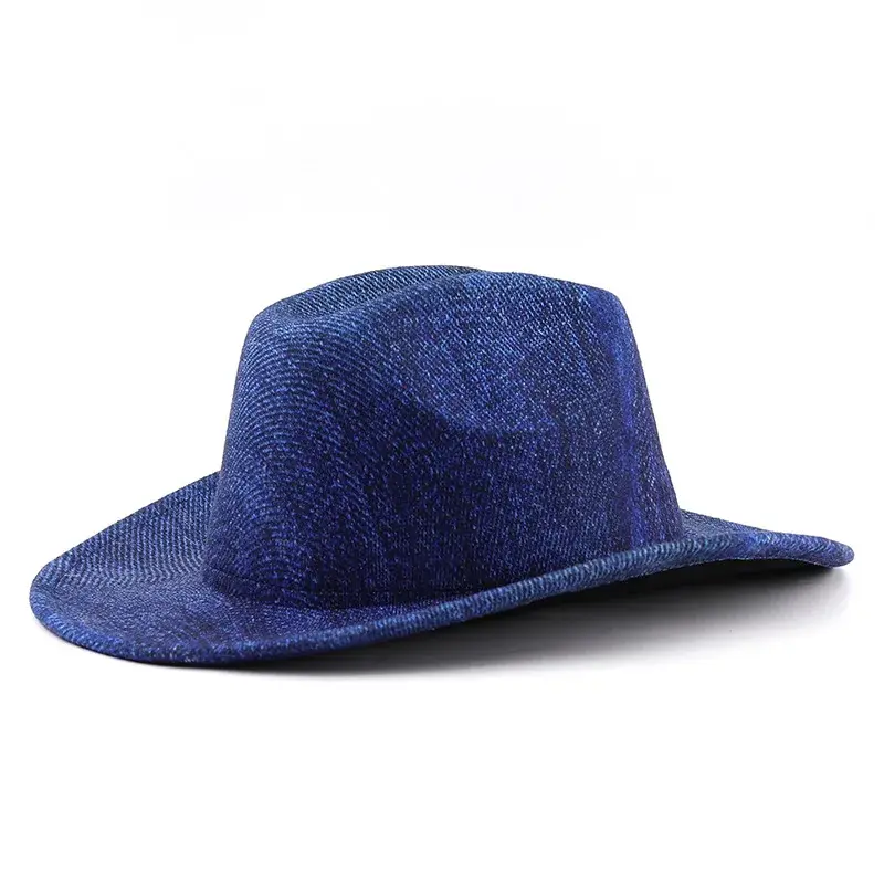 Western Style Jazz Hat Blue Denim Upturned Edge Unisex Retro British Style Cap Feifei Brand Hair Extension And Wig Accessories