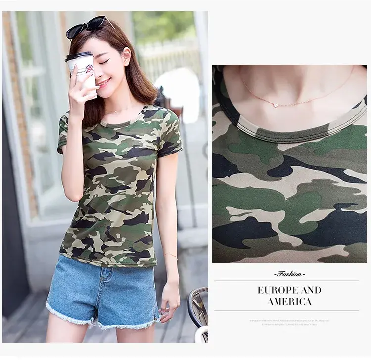 Harajuku Style Loose-Fit Camouflage Short Sleeve T-Shirt Women's Korean Version StudentT Shirt Best Friends Clothing Women's Clo