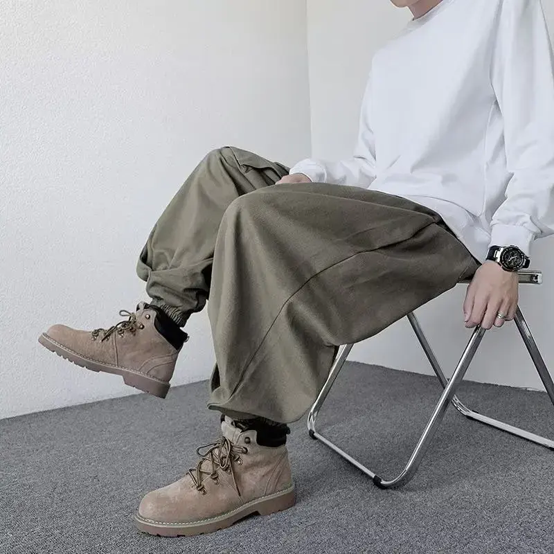 Japanese Style Loose-fit Wide-leg Cargo Pants For Men Autumn/winter Casual Vintage Pants Sensibilityniche Design