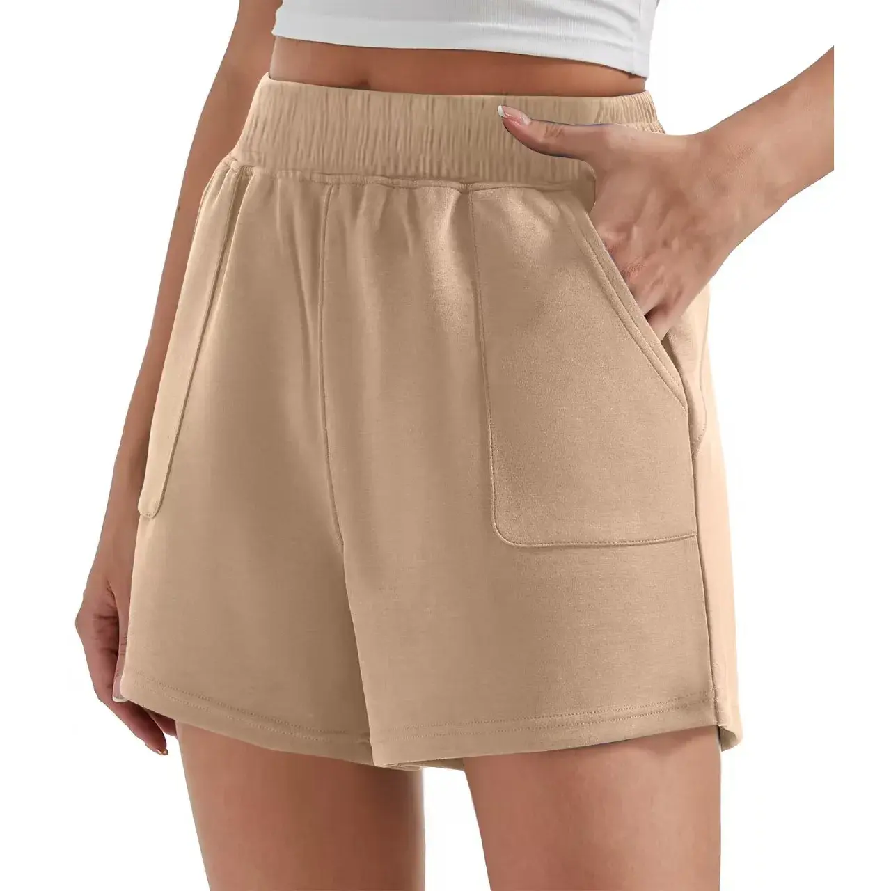Summer Sporty Women's Shorts Cream Loose Waist Slimming Versatile Outerwear Pure Color Shorts Female Fashion Casual Trousers