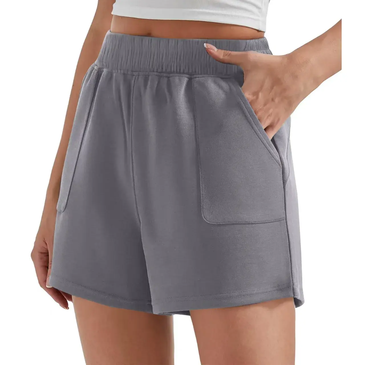 Summer Sporty Women's Shorts Cream Loose Waist Slimming Versatile Outerwear Pure Color Shorts Female Fashion Casual Trousers