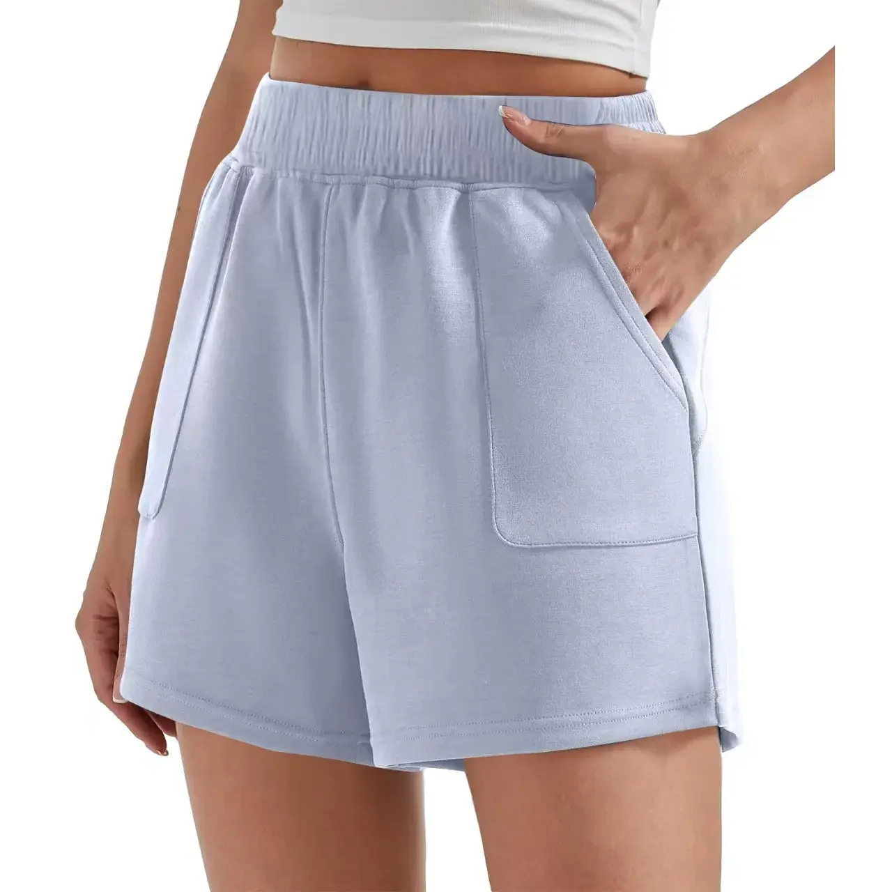 Summer Sporty Women's Shorts Cream Loose Waist Slimming Versatile Outerwear Pure Color Shorts Female Fashion Casual Trousers