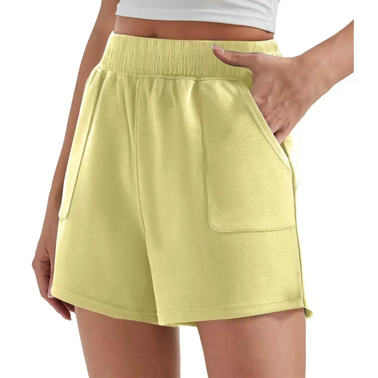 Summer Sporty Women's Shorts Cream Loose Waist Slimming Versatile Outerwear Pure Color Shorts Female Fashion Casual Trousers