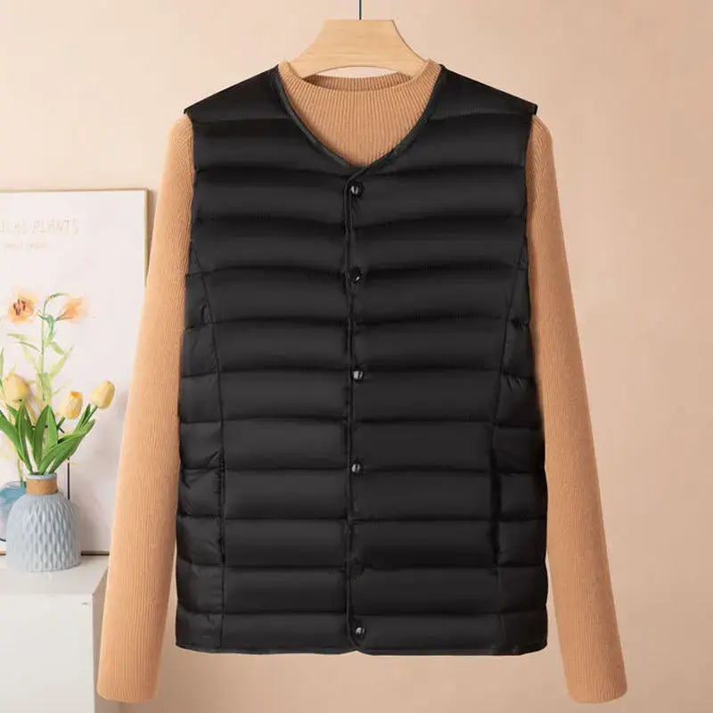 2024 New Lightweight Cotton Vest Women's Autumn/Winter No Collar Inner Lining Cropped Women's Jacket Plus Size Shoulder Vest Rou
