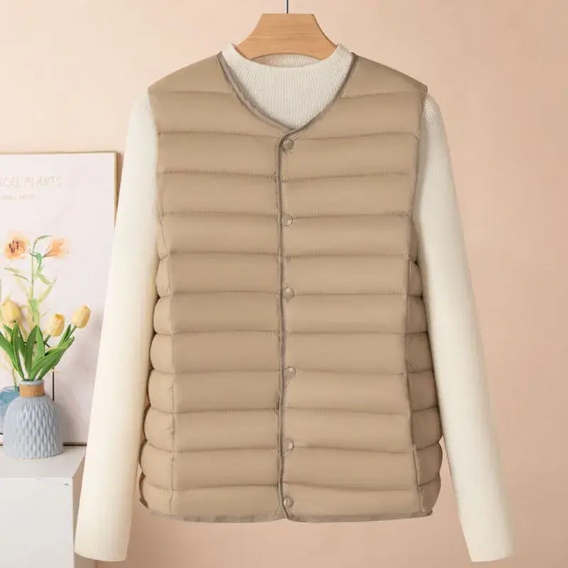 2024 New Lightweight Cotton Vest Women's Autumn/Winter No Collar Inner Lining Cropped Women's Jacket Plus Size Shoulder Vest Rou
