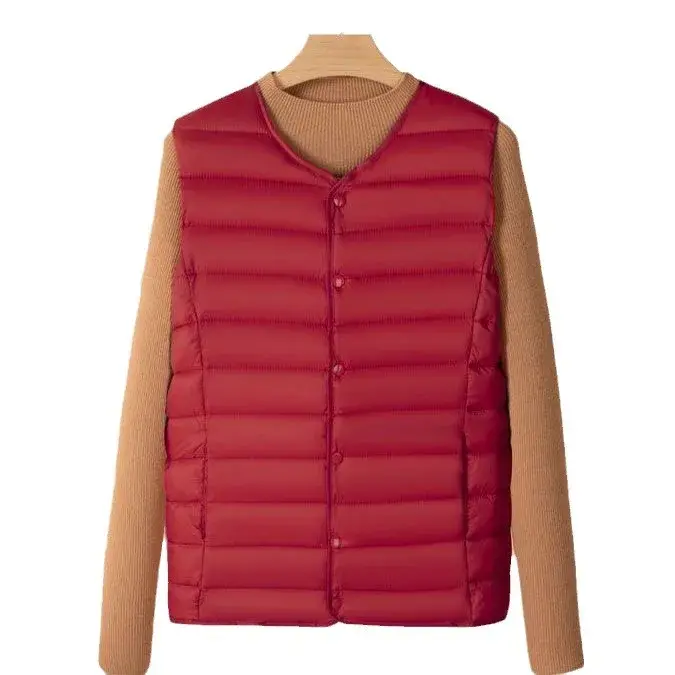 2024 New Lightweight Cotton Vest Women's Autumn/Winter No Collar Inner Lining Cropped Women's Jacket Plus Size Shoulder Vest Rou