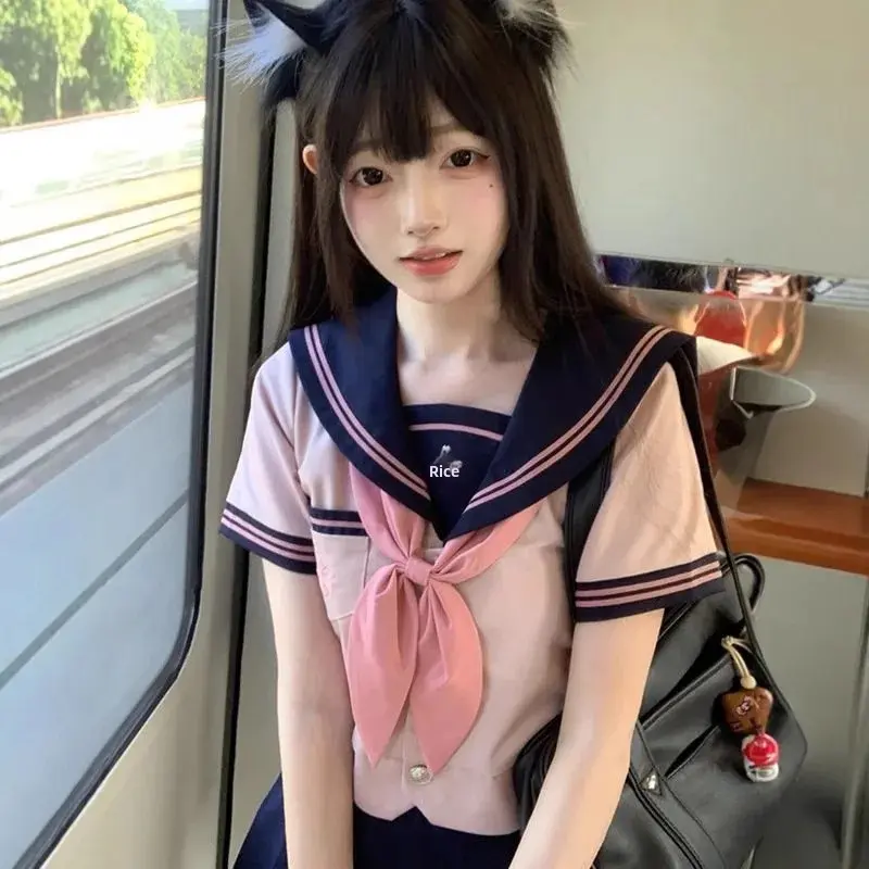 Sweet School Uniform Skirt Set Basic Style Women's Sailor Outfit Polyester Fiber College Style Dress Code Chinese Origin