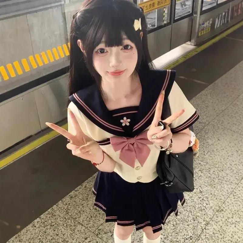 Sweet School Uniform Skirt Set Basic Style Women's Sailor Outfit Polyester Fiber College Style Dress Code Chinese Origin