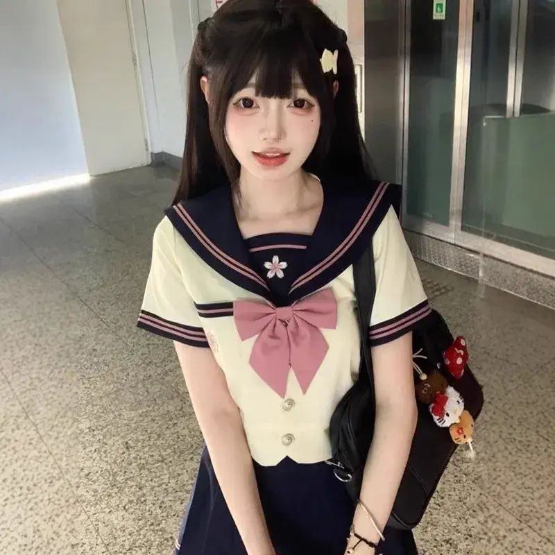 Sweet School Uniform Skirt Set Basic Style Women's Sailor Outfit Polyester Fiber College Style Dress Code Chinese Origin
