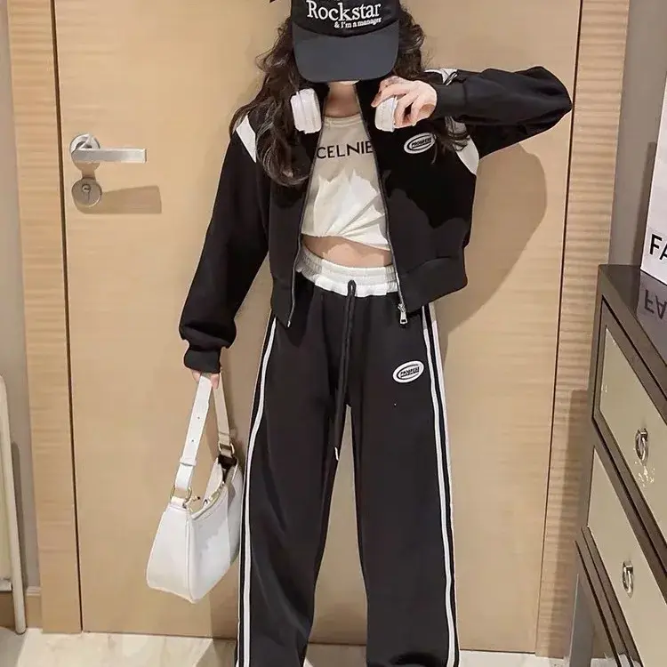 Stylish Casual Children's Sports Suit Autumn Collection 2024 New Design For Medium To Large Kids Korean Version 2-Piece Set