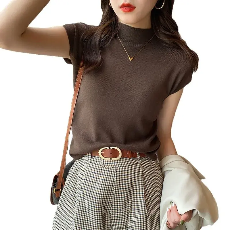 High-End Women's Knitted Summer Slim Fit Vest Wholesale Sleeveless Thin Model Suitable for Hot Weather Chinese Origin