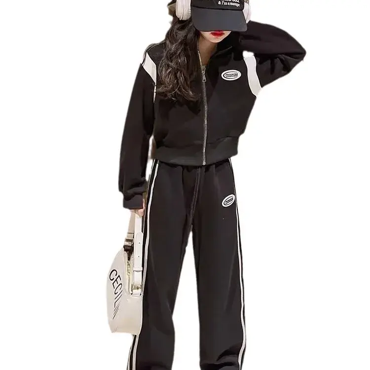 Stylish Casual Children's Sports Suit Autumn Collection 2024 New Design For Medium To Large Kids Korean Version 2-Piece Set