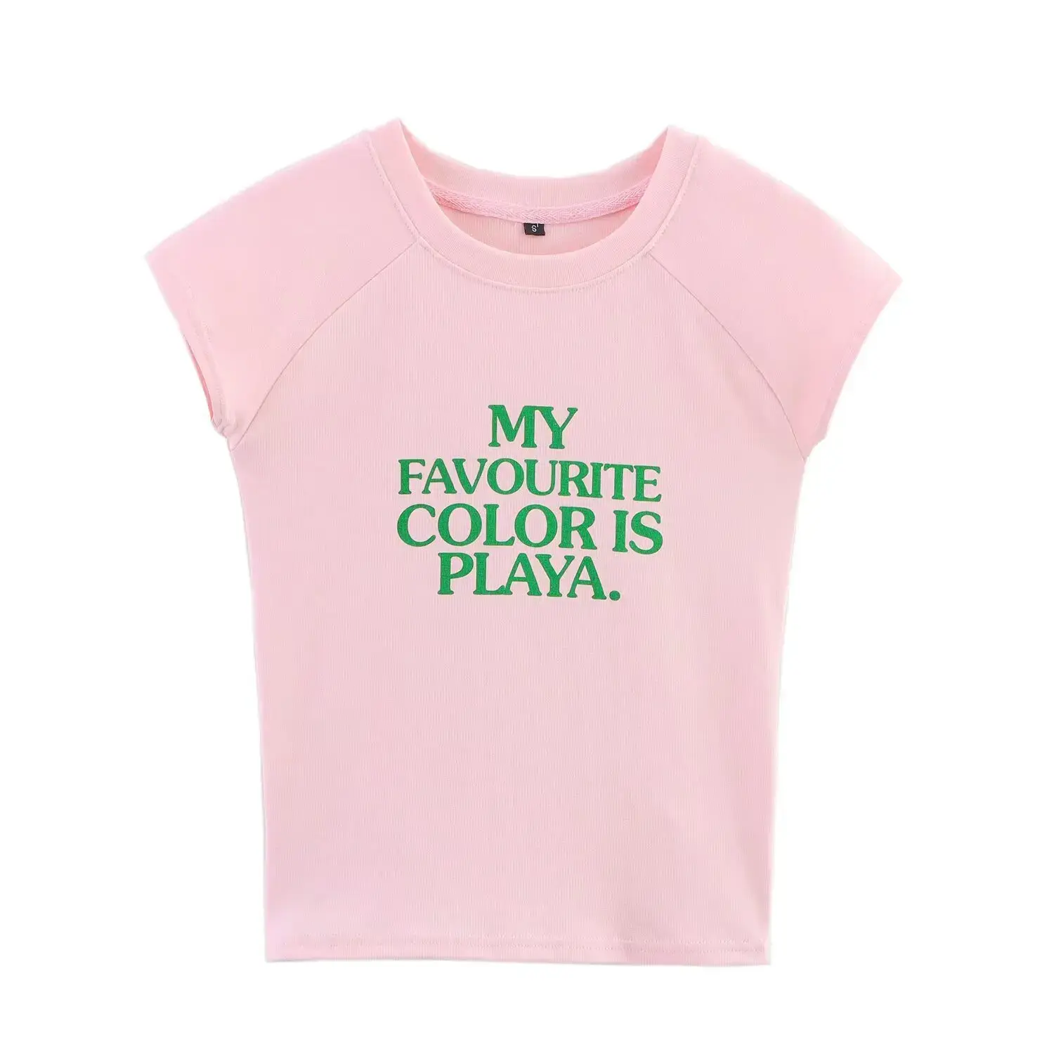 Slim Fit Short T-Shirt ZR Women's Fashion College Style Letter Print New Arrival Spring Seasonal Polyester Blend Crew Neck